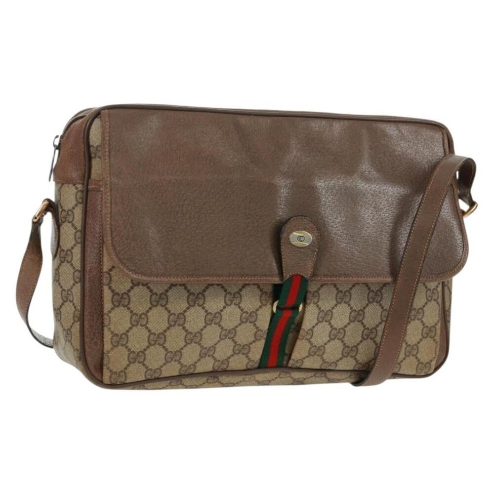 Authentic GUCCI GG Supreme Web Sherry Line Bag PVC Beige Gold 904 02 064